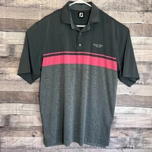 FootJoy Mens Golf Polo Shirt XL Gray Pink Striped Performance Oyster Bay GC